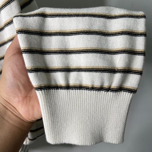 NWT LACOSTE Men's White Striped Cotton Crewneck Sweater with Badge Size Small - Picture 8 of 8